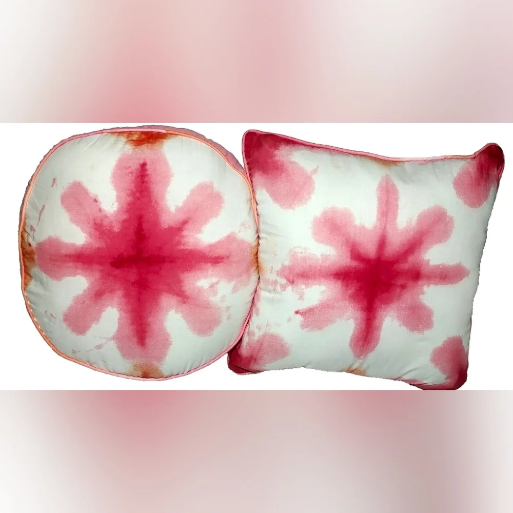 Y2K Two Dan River Throw Pillows Tie dye Reversable, Pink-Orange Round,Square 14" - Picture 2 of 7